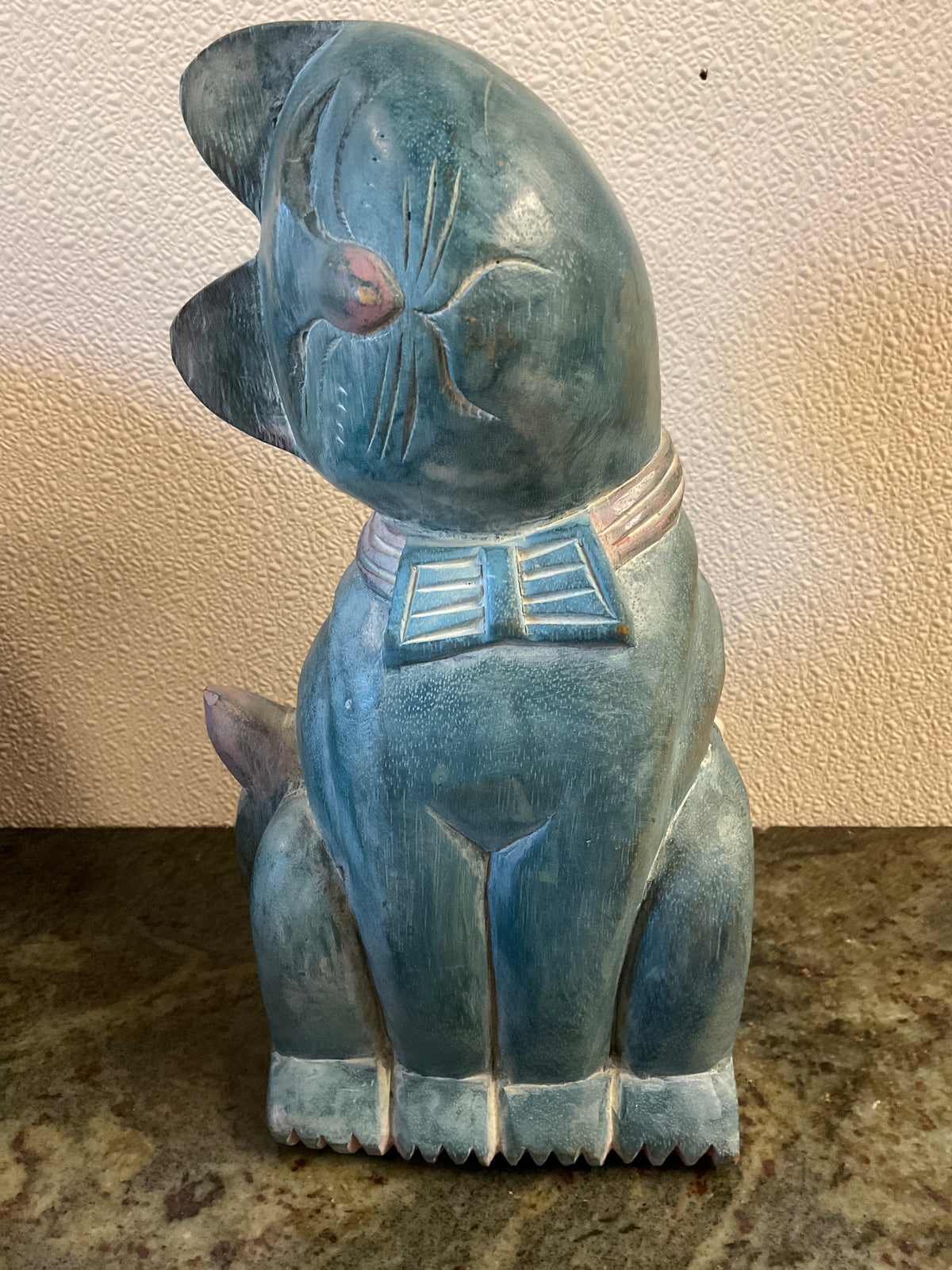 Carved Folk Art Wood Cat Figurine