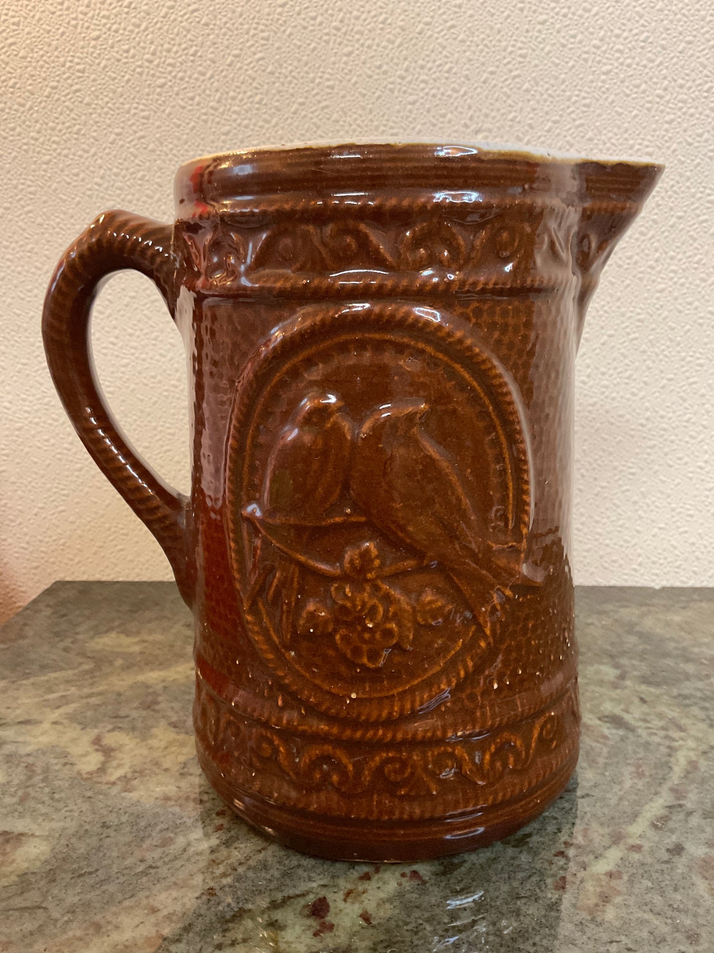 Antique Brown Salt Glazed Stoneware Pitcher