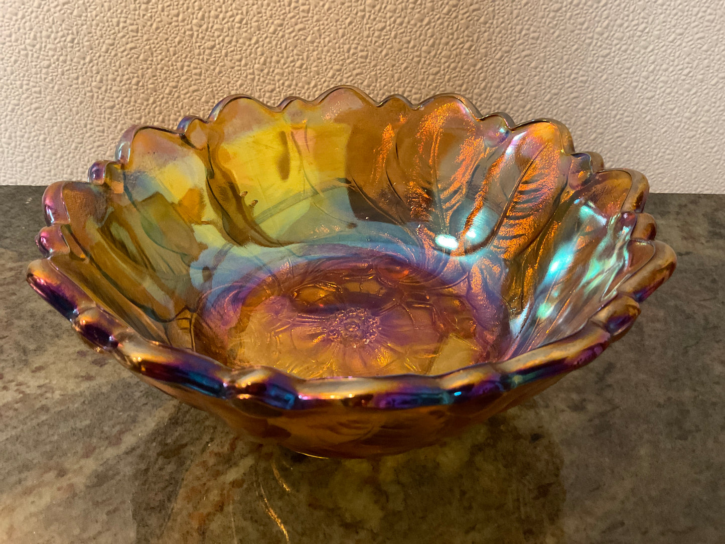 Indiana Glass ‘Wild Rose’ Oval Bowl w/4 Feet