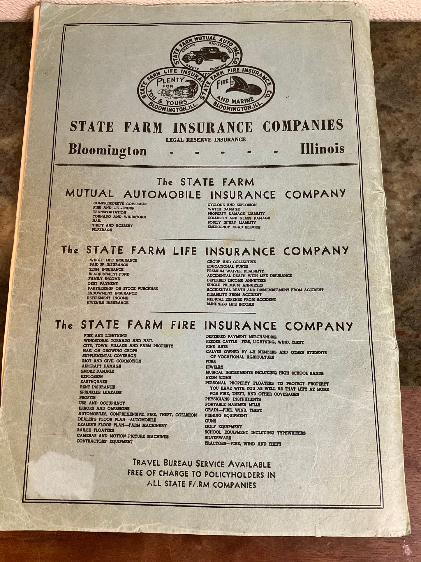 Vintage State Farm Road Atlas 1939