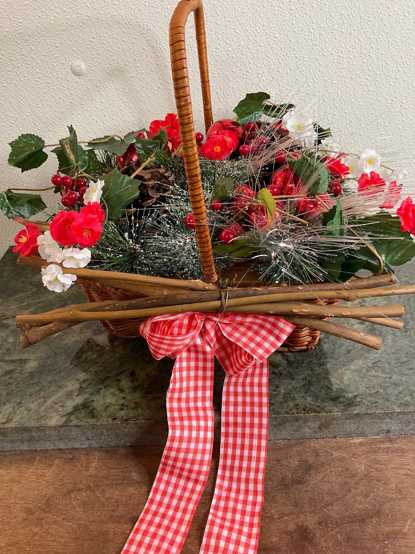 Vintage Christmas Greenery Basket