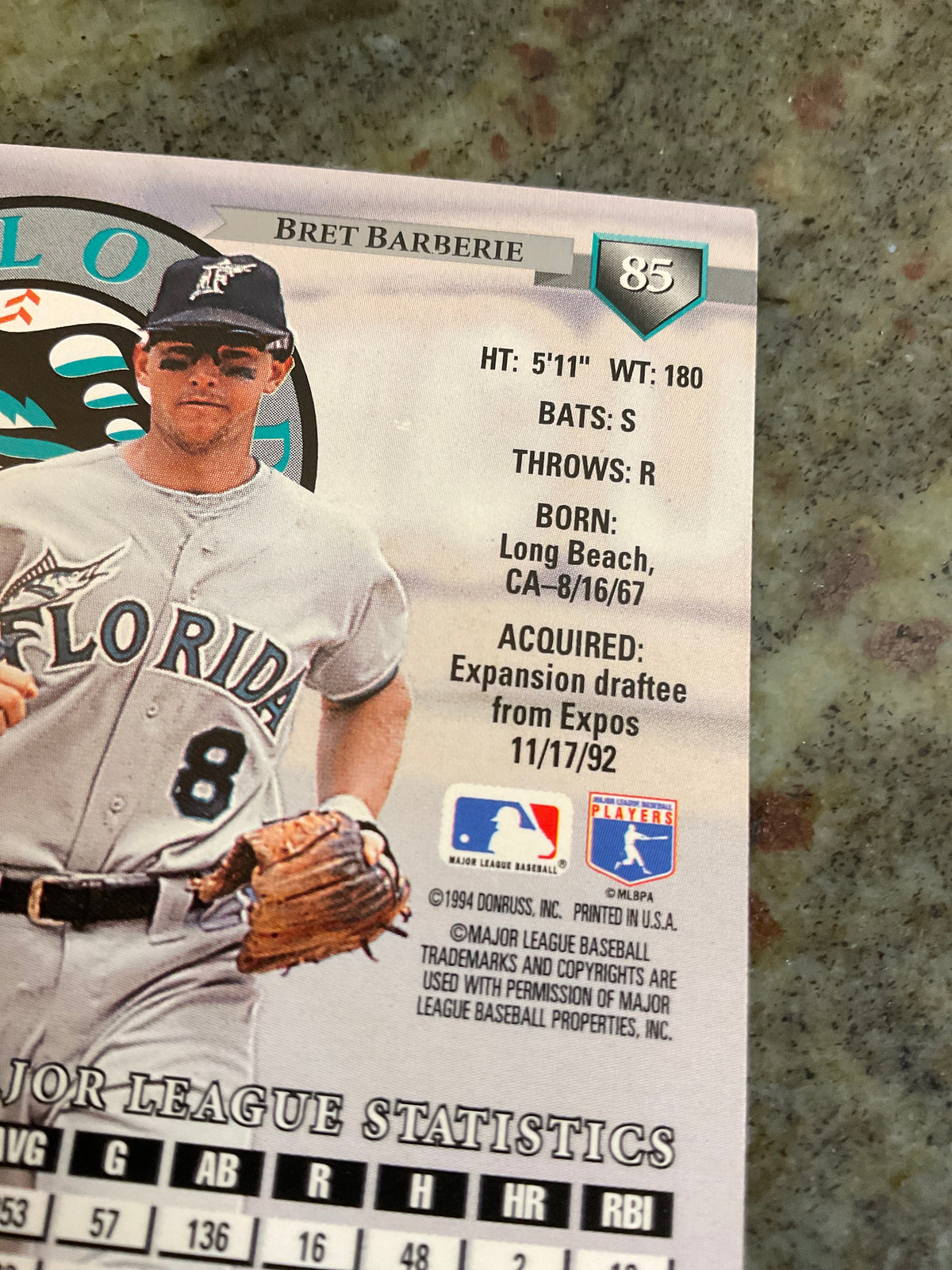 Bret Barberie 1994 Donruss Baseball Card