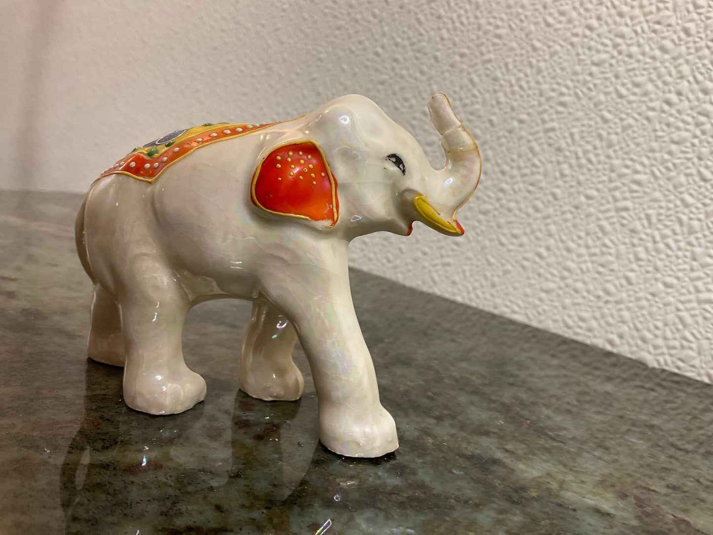 Vtg Mini Hd Painted Ceramic Elephant