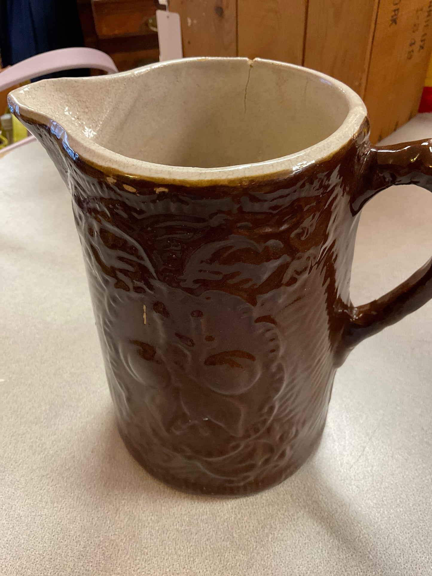 Brown Salt- Glazed Stoneware Pitcher