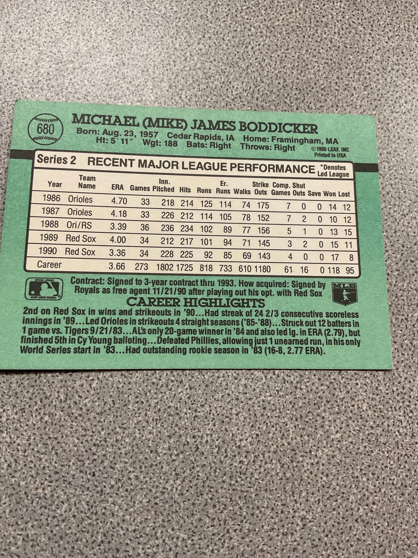 Baseball Card Mike Boddicker