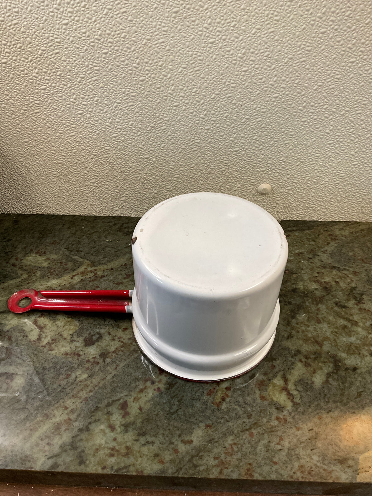 Vintage Red & White Enamel Sauce Pot