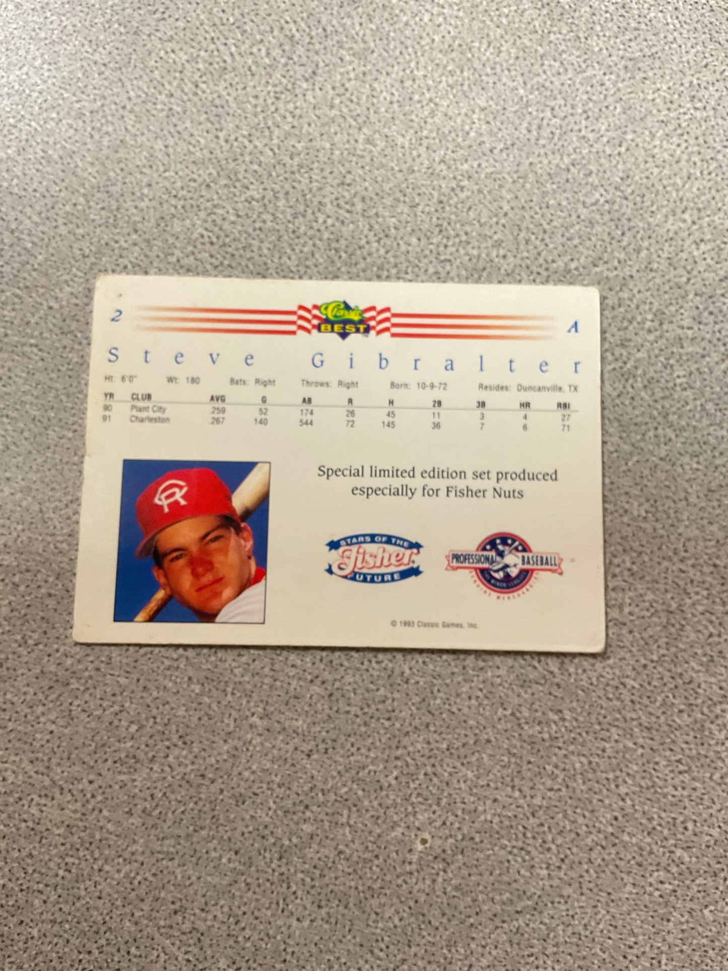 Baseball Card Steve Gibralter
