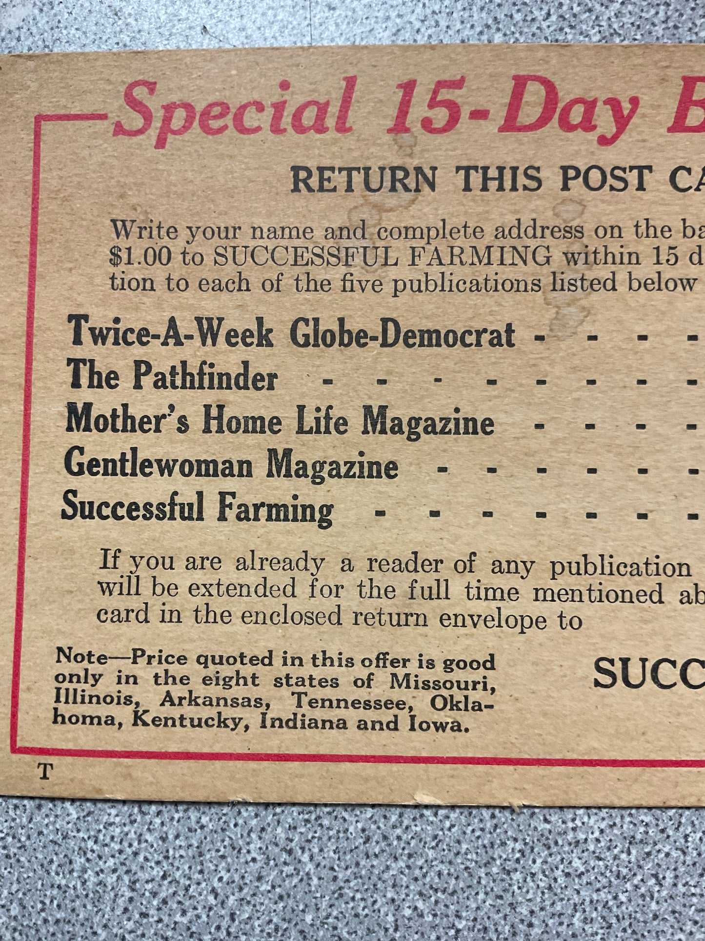 Successful Farming Magazine Subscription Postcard