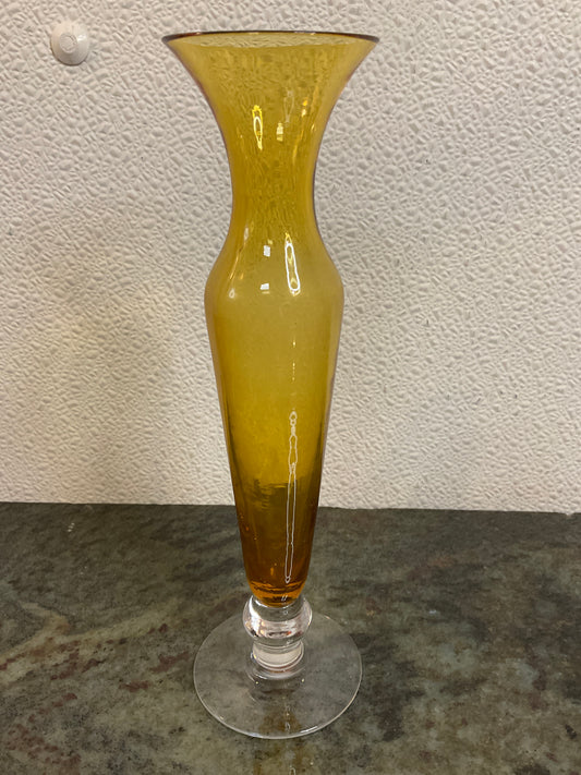 Vintage Amber & Clear Bud Vase