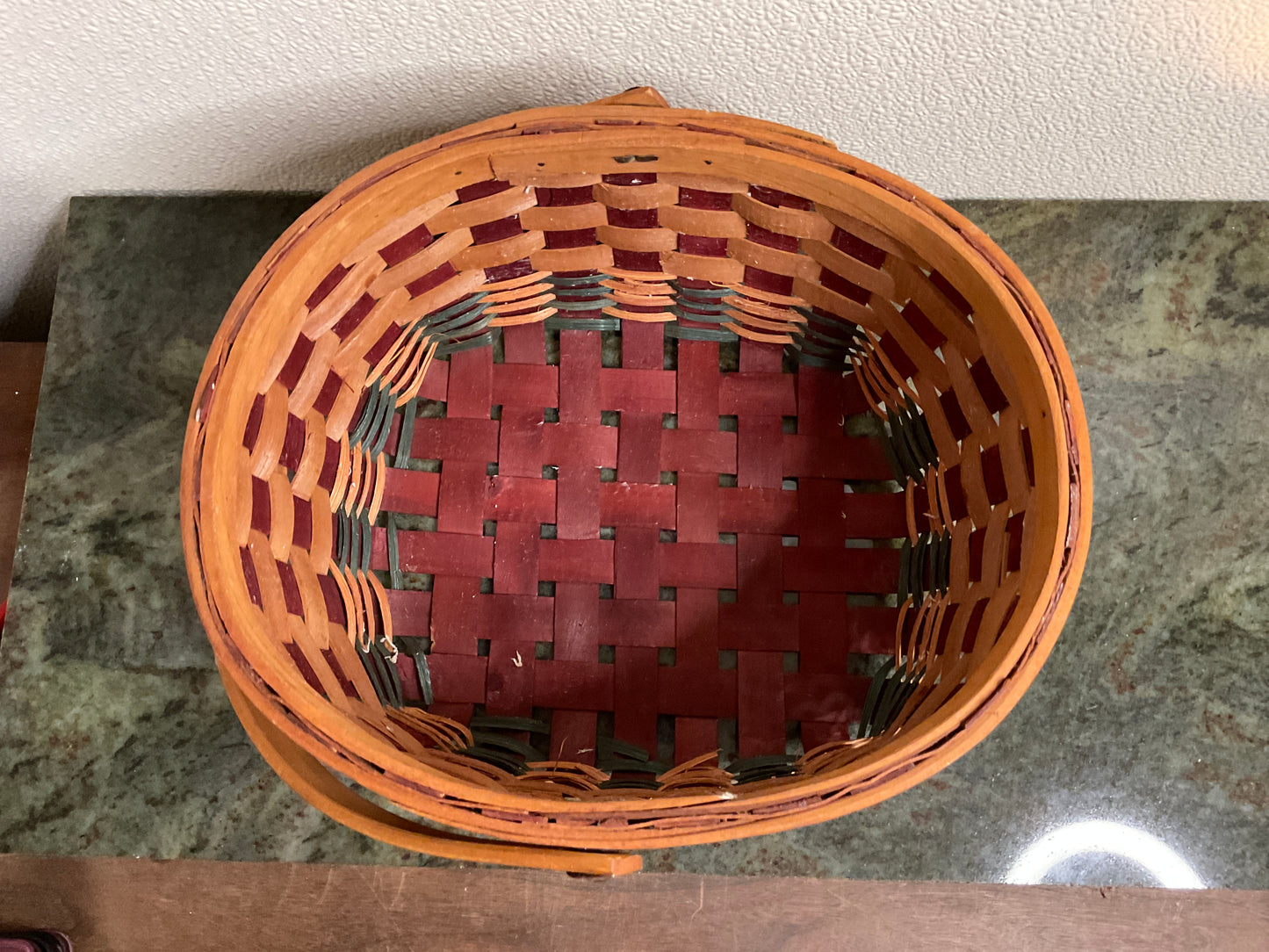 Green/Red/Wicker Basket with Handle
