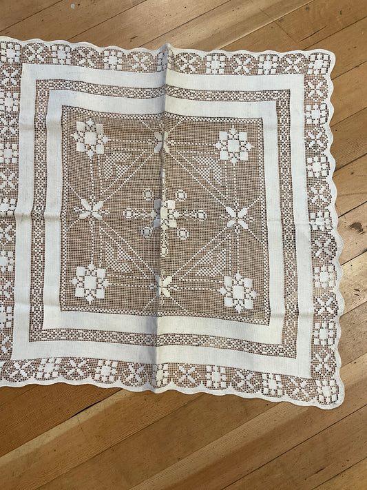 Vintage Lace Tablecloth 28” X 28”