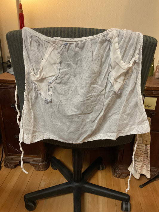 Vintage White With Blue Polk a Dot Waist Apron