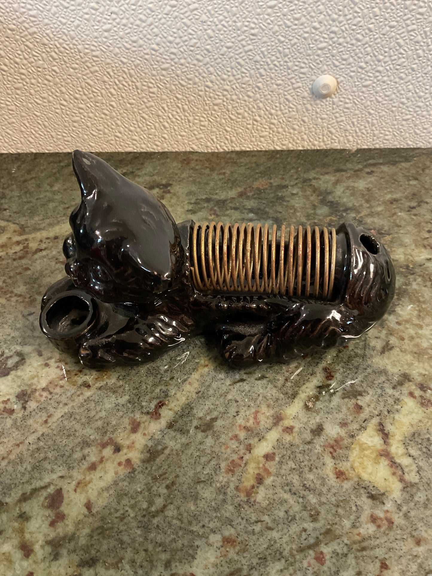 Vintage Ceramic Black Cat Desk Organizer