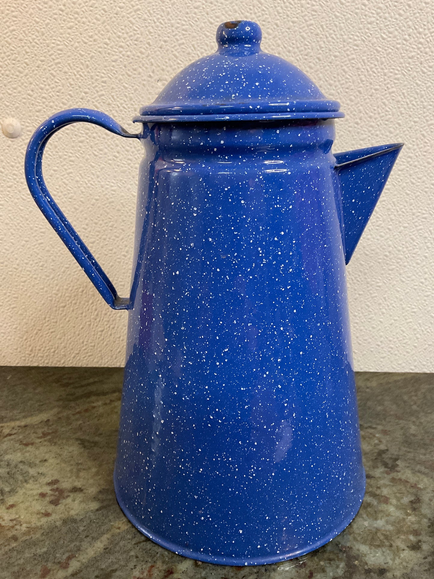 Large Blue Speckled Enamel Coffee Pota