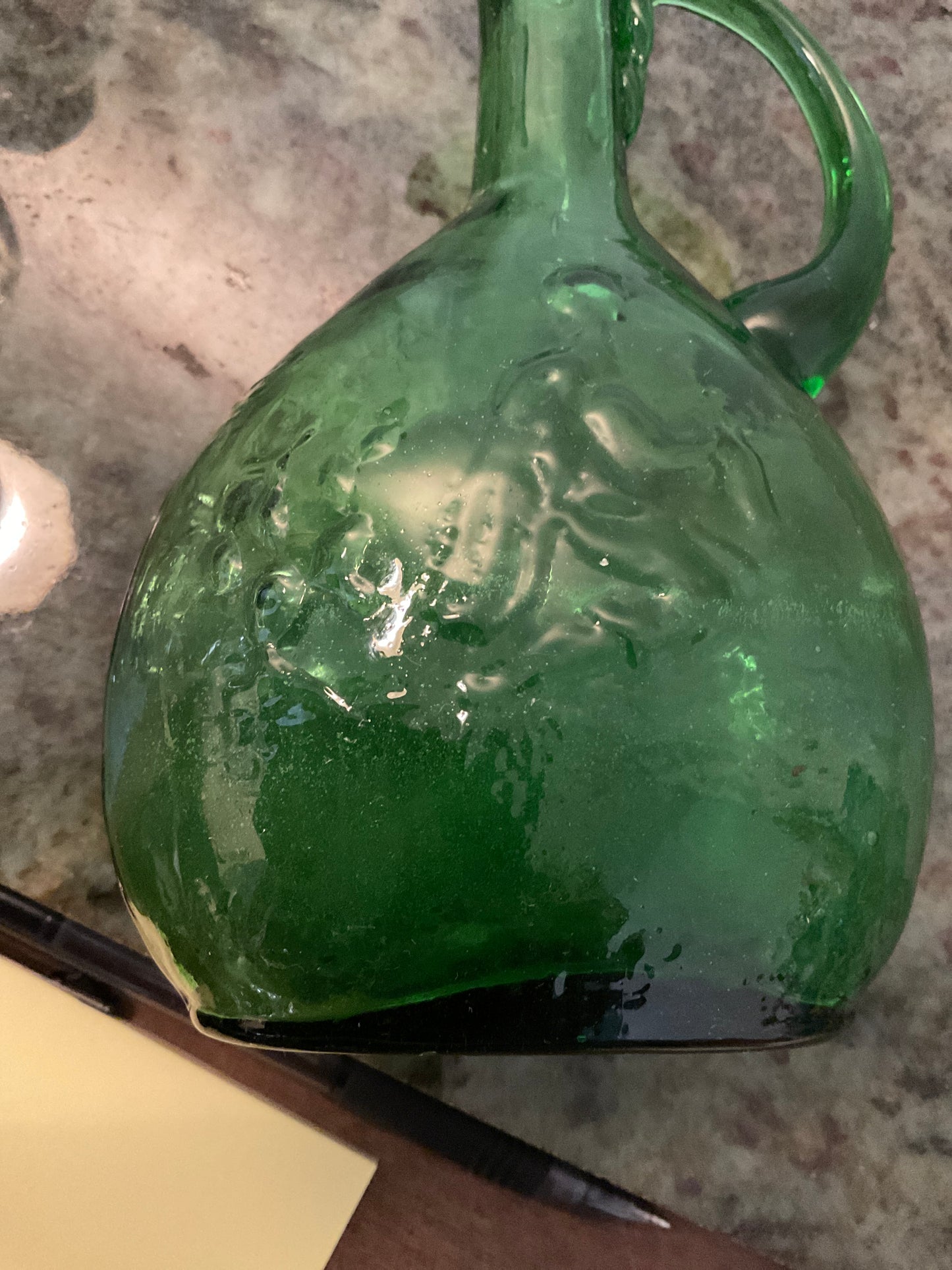 Blends Hand Blown Art Glass Small Green Pitcher