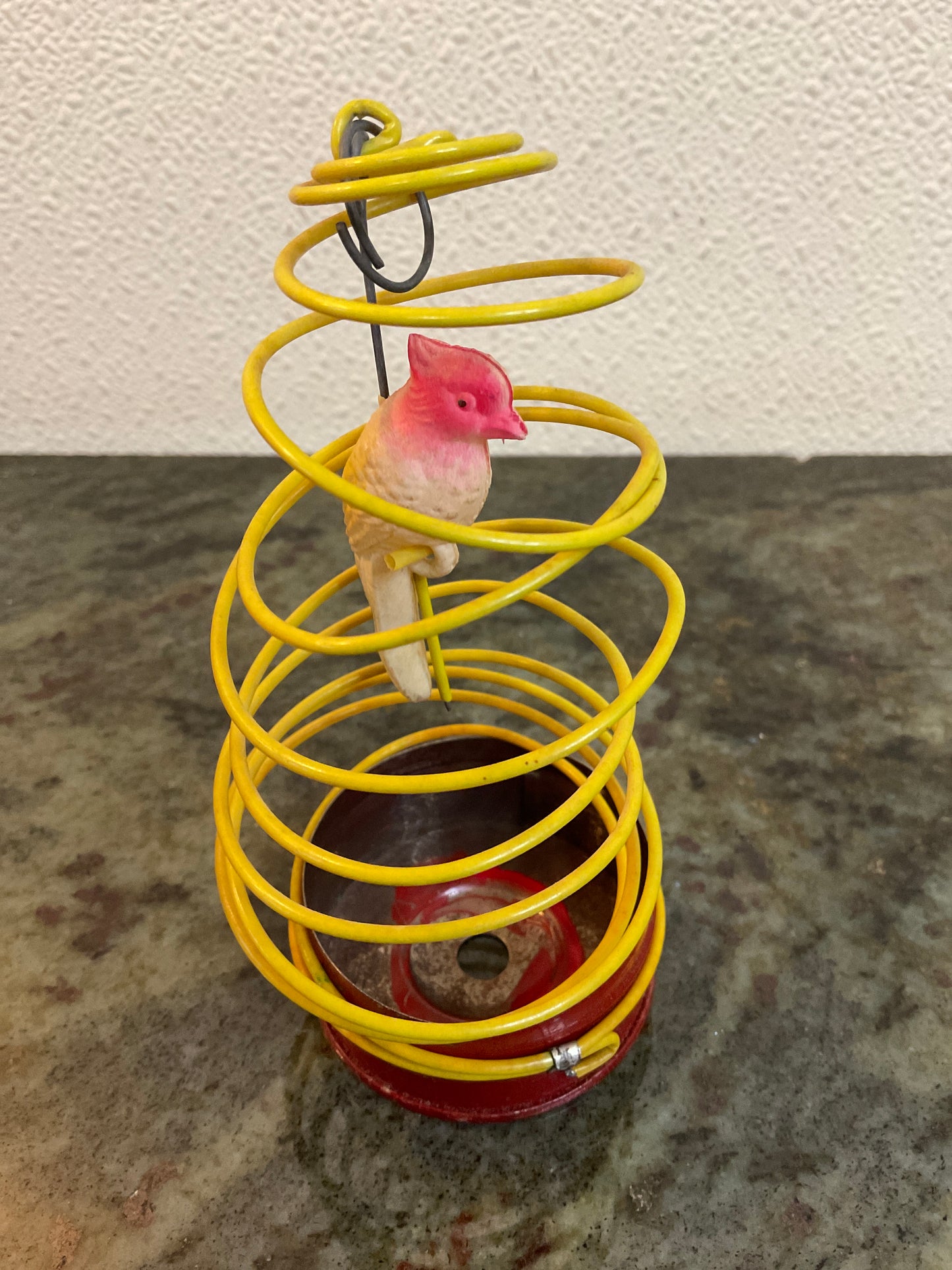 Vintage Celluloid Bird In Spiral Cage