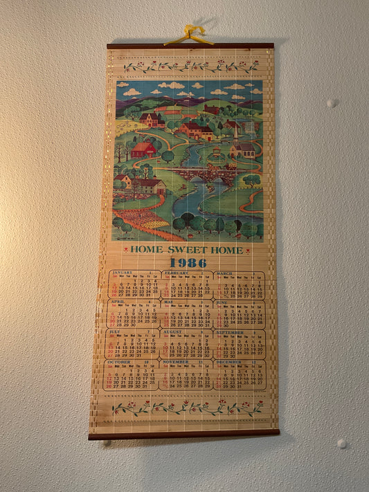 Vintage 1986 Roll Up Bamboo Calendar