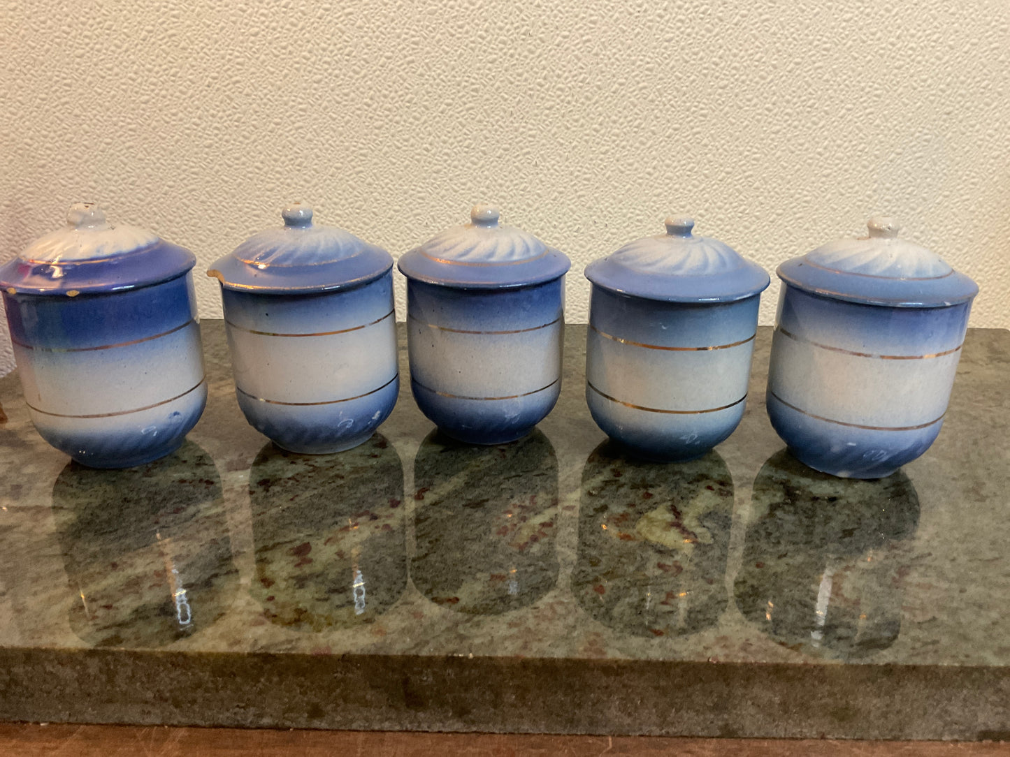 5 Piece Diffused Blue Stoneware Spice Jar Set