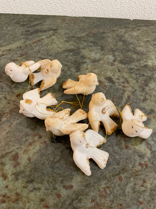 Small White Birds With Gold Glitter