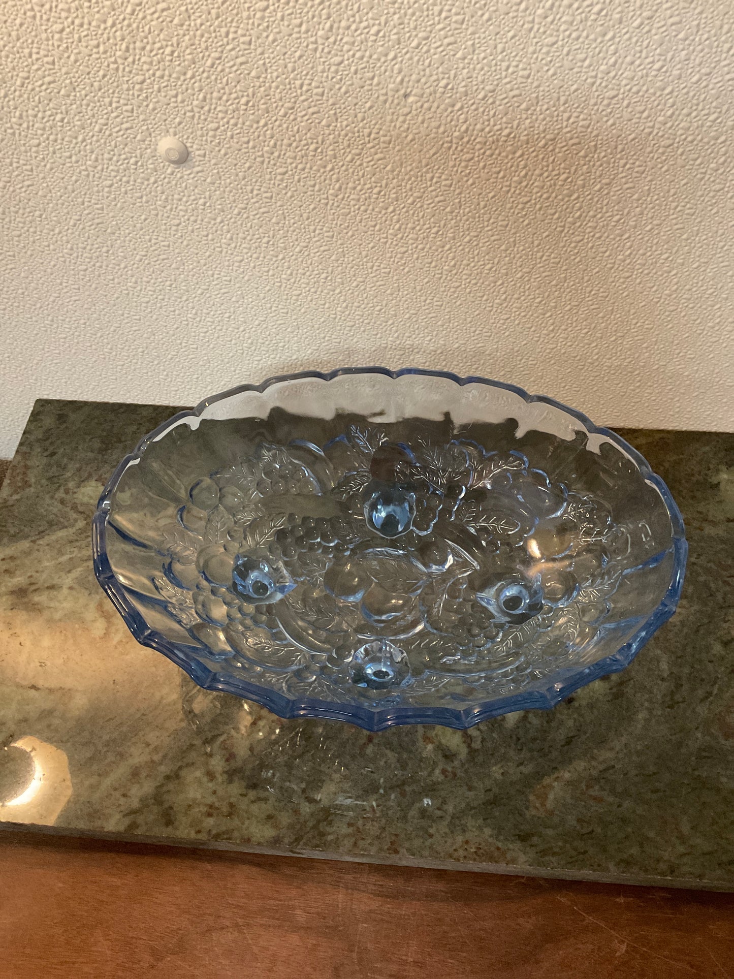 Vintage Indiana Blue Glass Footed Fruit Bowl