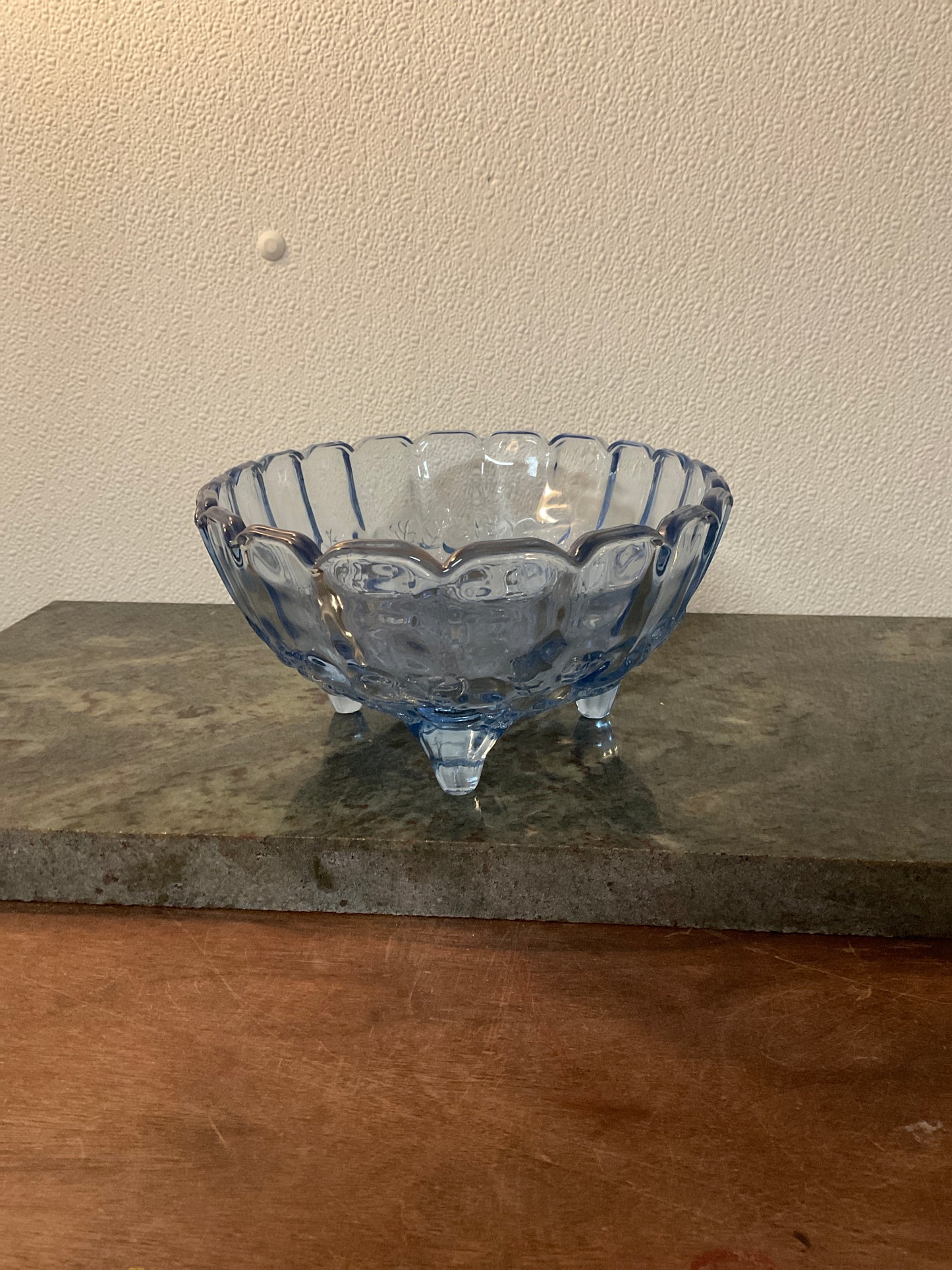 Vintage Indiana Blue Glass Footed Fruit Bowl