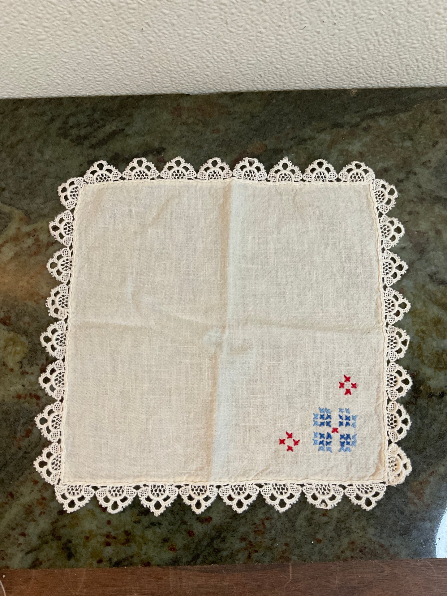 Vintage Hankie With Hand Stitching