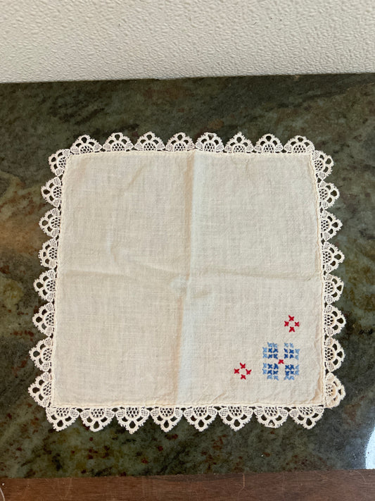 Vintage Hankie With Hand Stitching