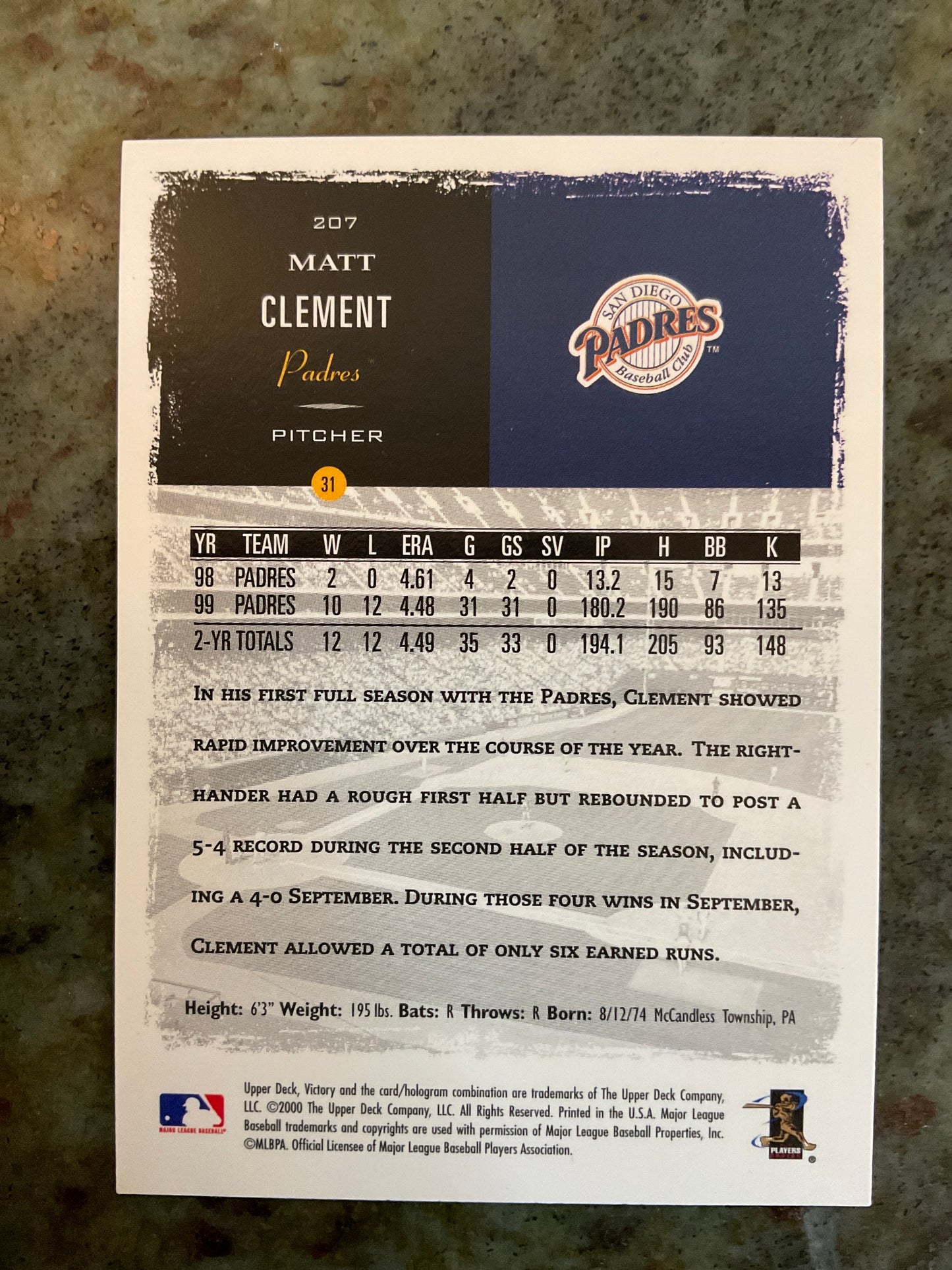 2000 Upper Deck Victory Matt Clement Baseball Card