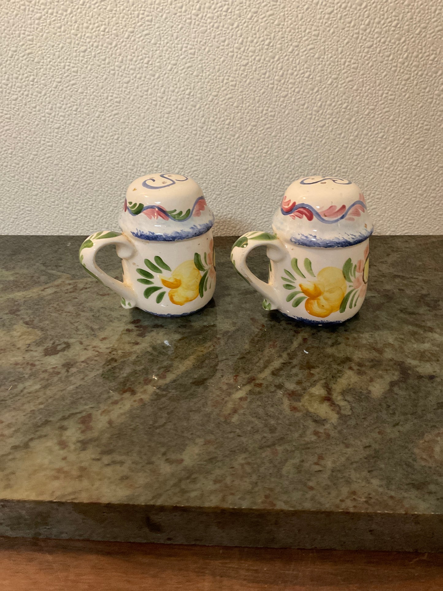 Vintage German Art Pottery Floral Salt and Pepper Shaker “Handgemalt” signed by Widerstrom