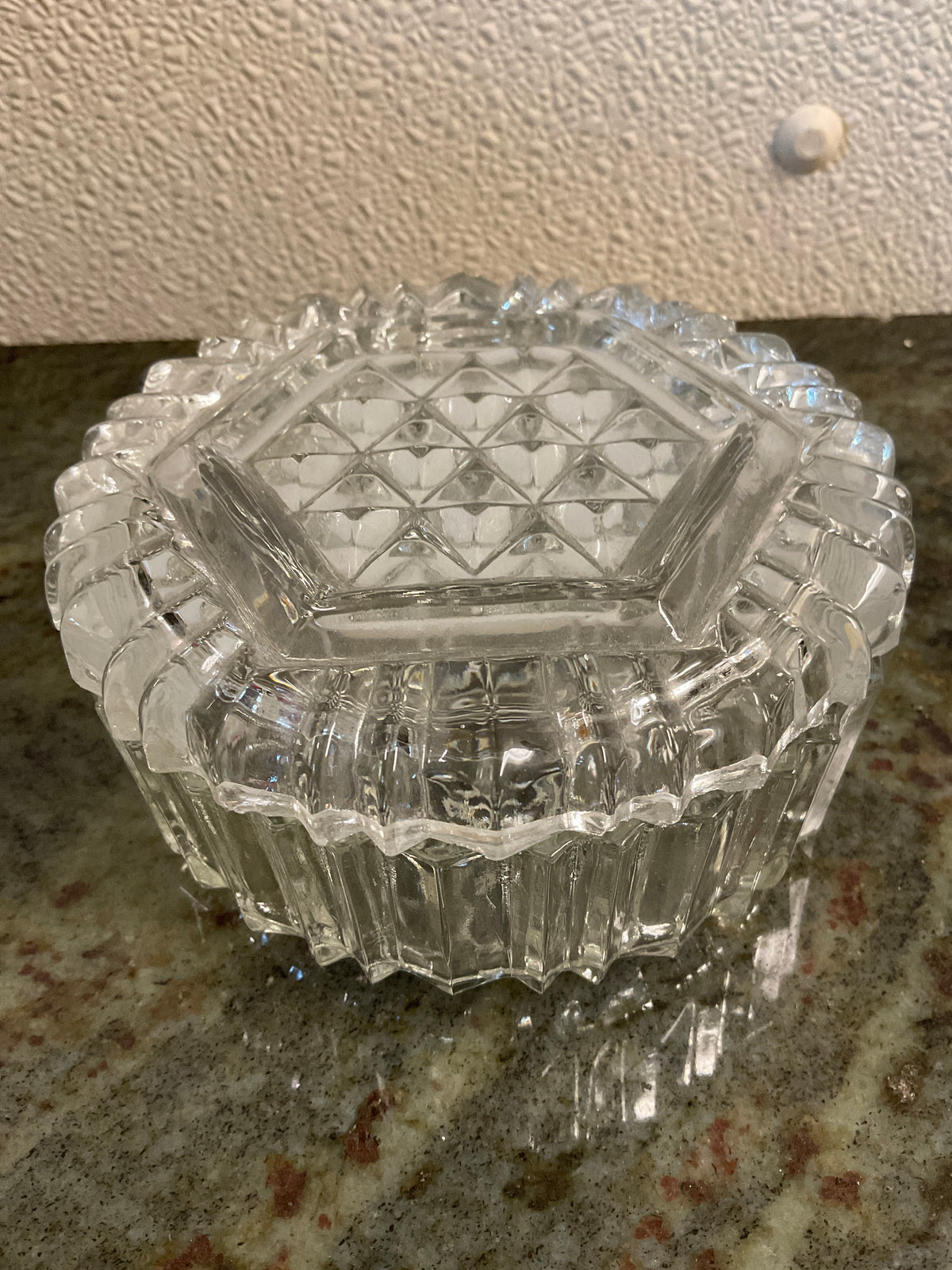 Vintage Clear Cut Glass With Lid Trinket