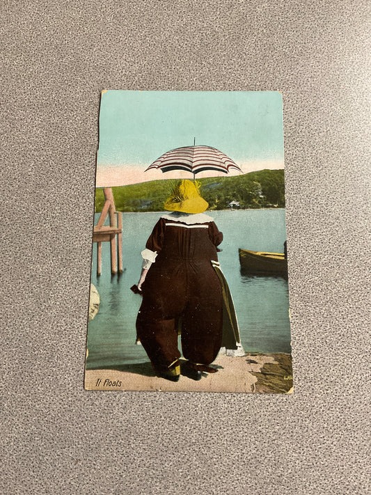 Vintage Postcard - Lady with Umbrella