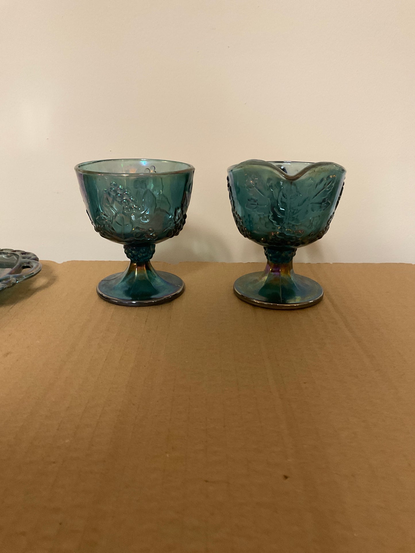 Indiana Glass Blue Carnival Glass Creamer And Sugar