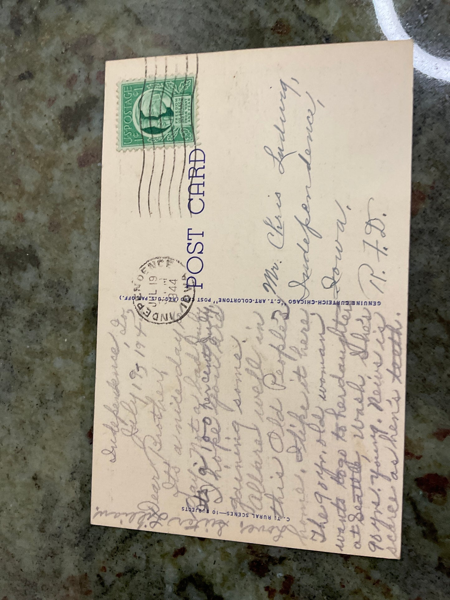 Generic Rural Scene 1944 Post Card