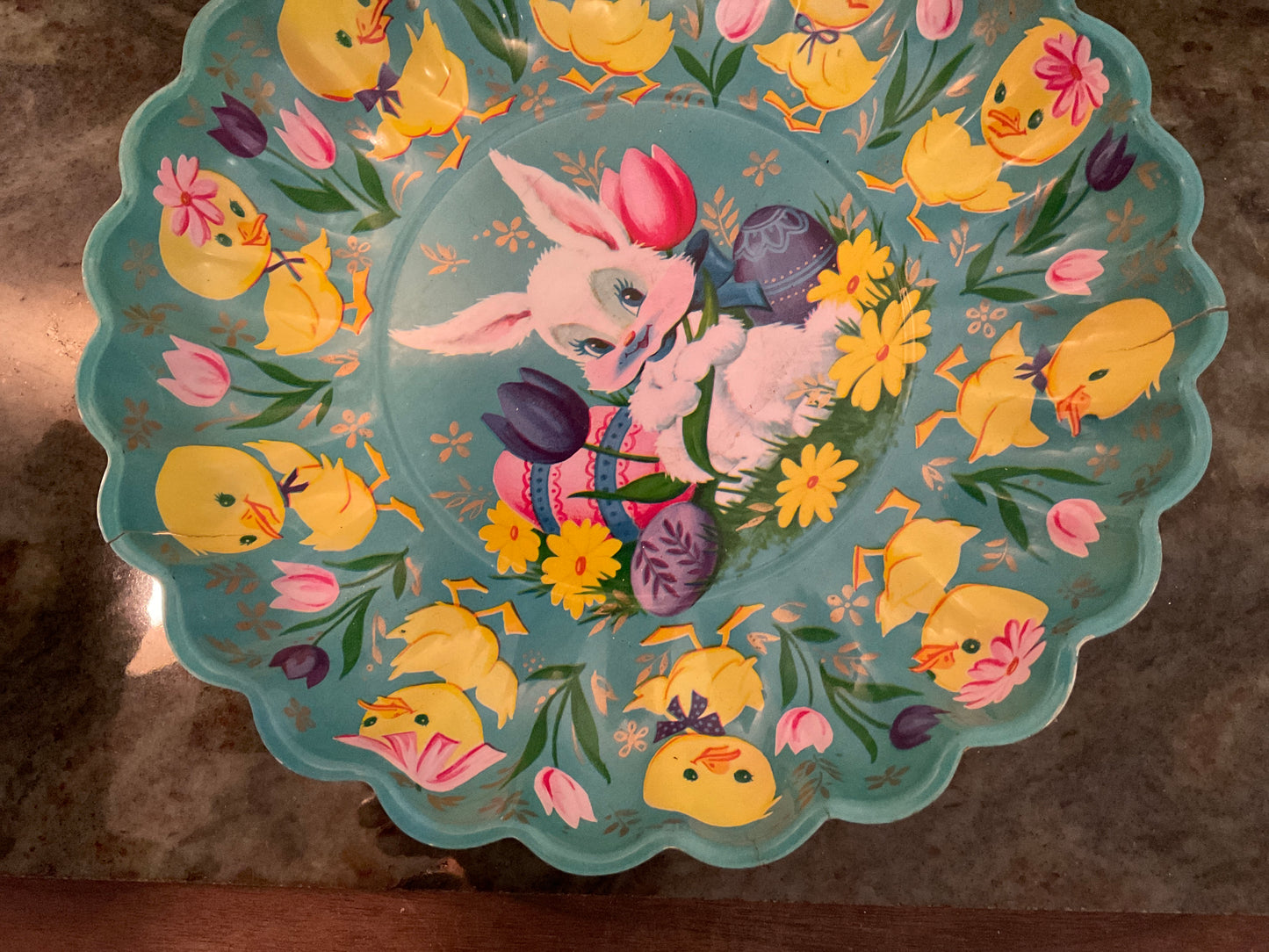 Vintage Mid-Century Easter Bunny & Chick Plastic Plate