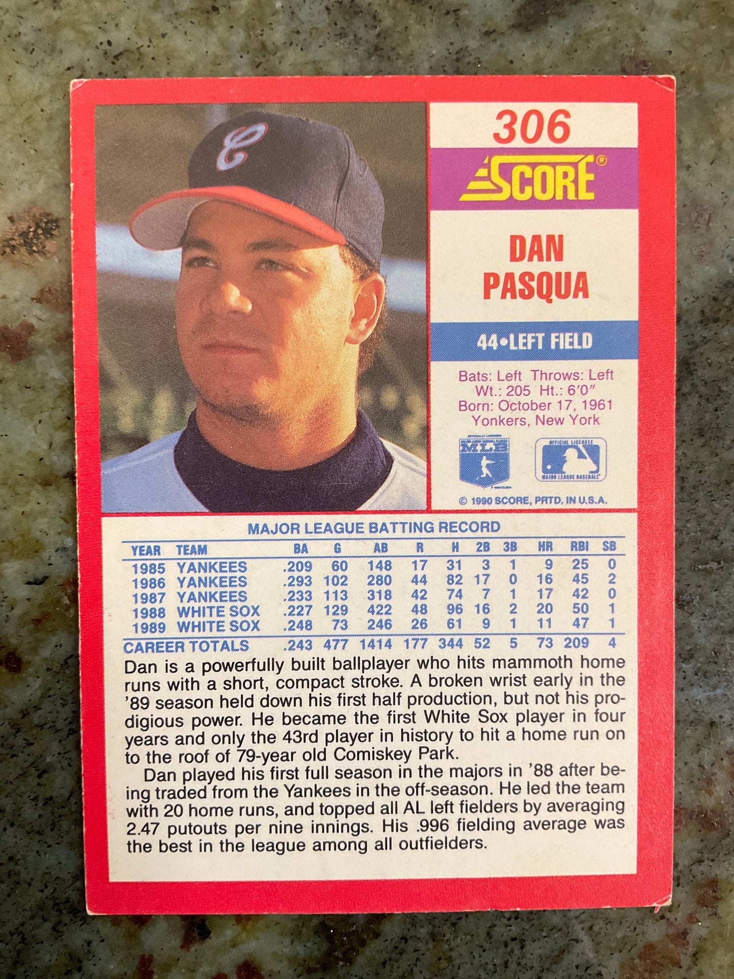 Dan Pasqua 1990 Score Baseball Card