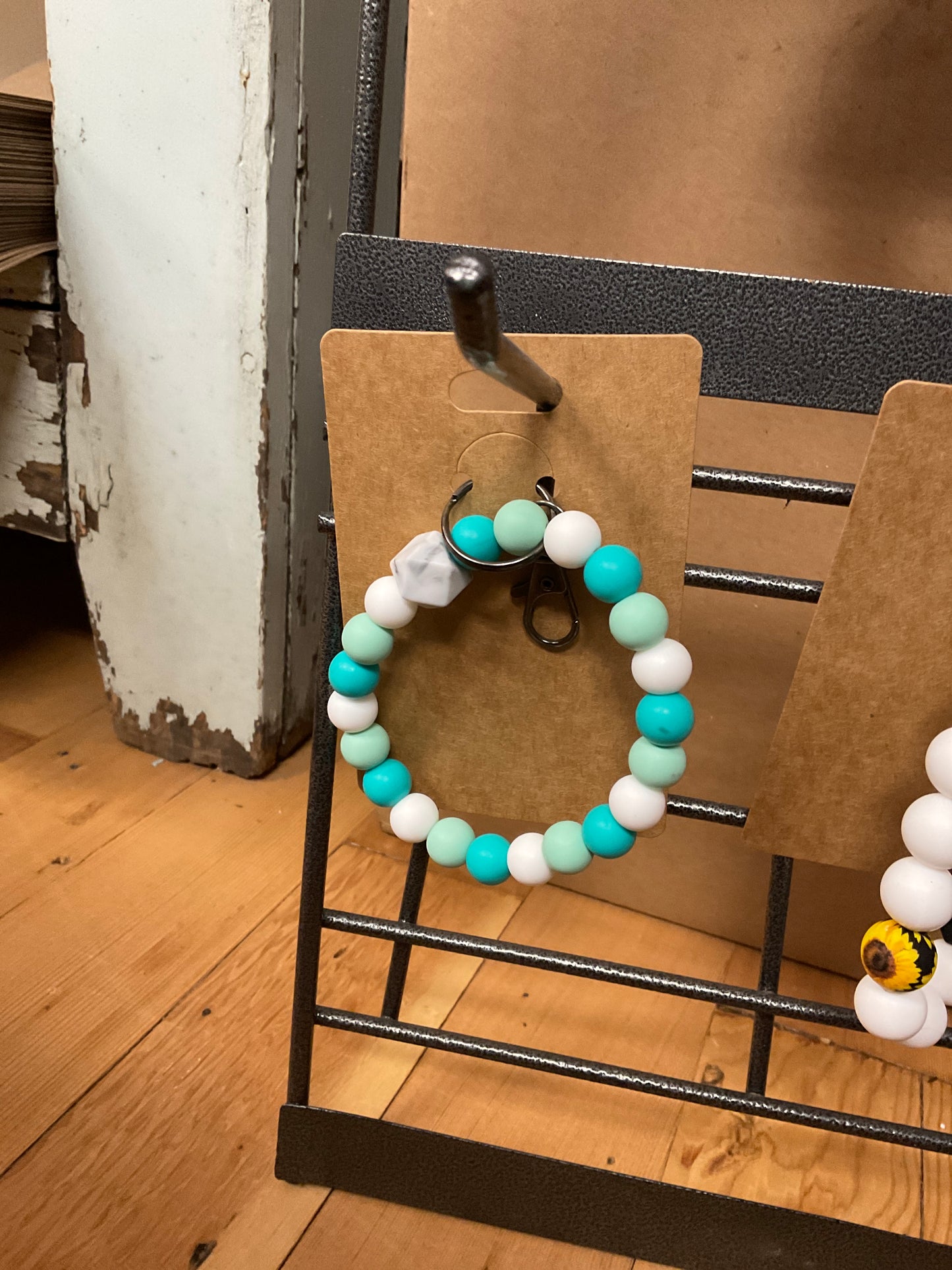 Turquoise, White, and Marble Wrist Keychain