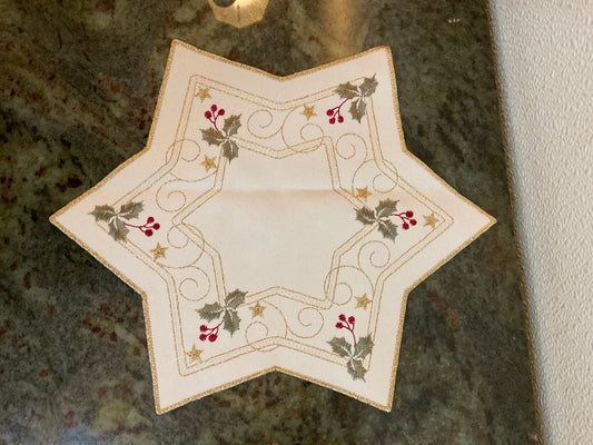 Star Shape Holly Doily/ Gold Trim