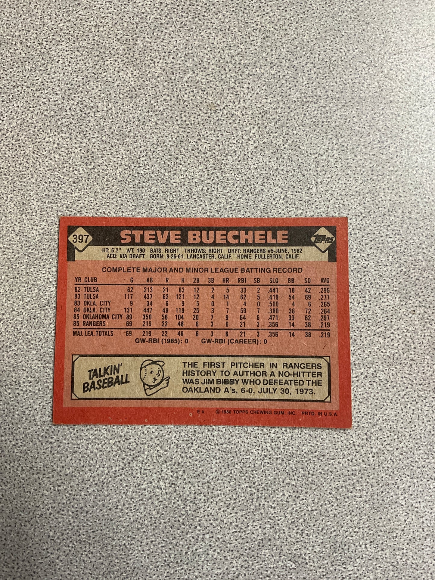 Baseball Card-Steve Buechele