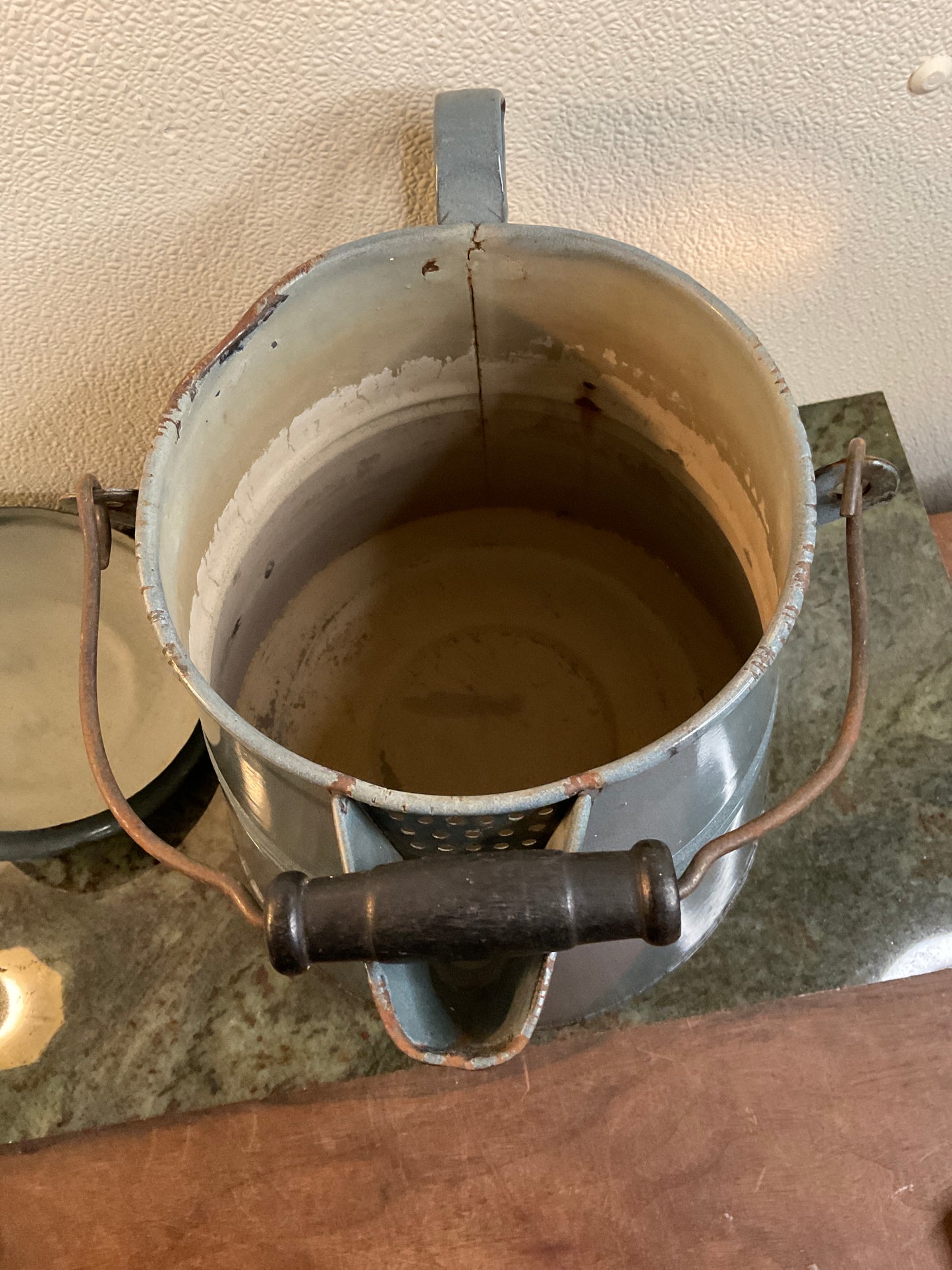 Vtg Gray Enamel Kettle Pot