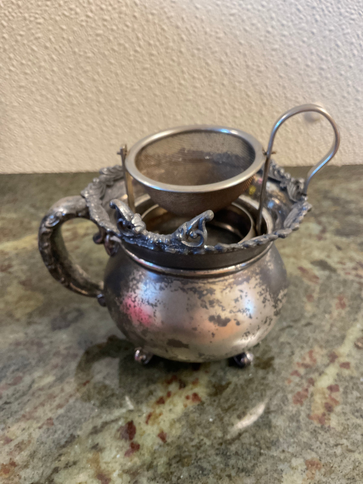 Antique Victorian Silver Plated Tea Strainer And Drip Cup