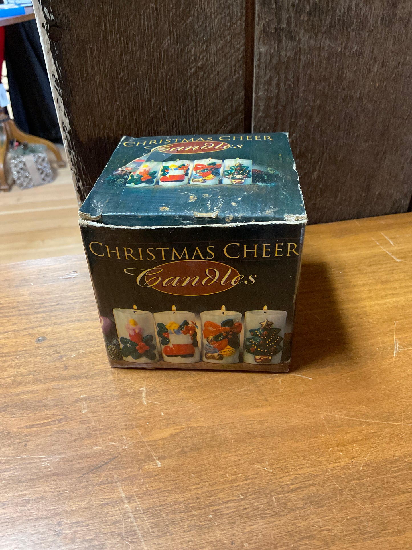 Set of Four Vintage Christmas Cheer Candles