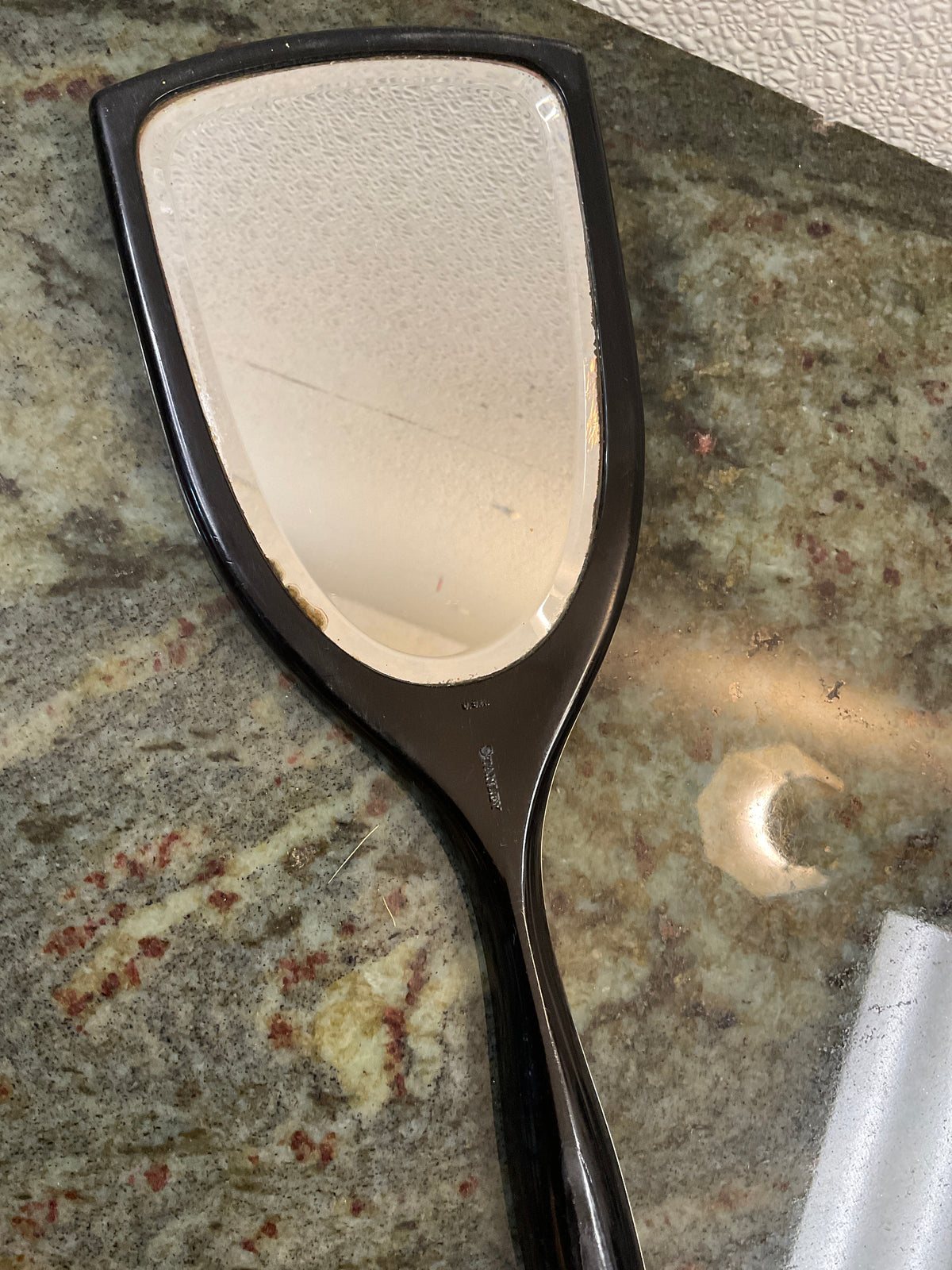 Vintage Black Hand Mirror w/ Rhinestones
