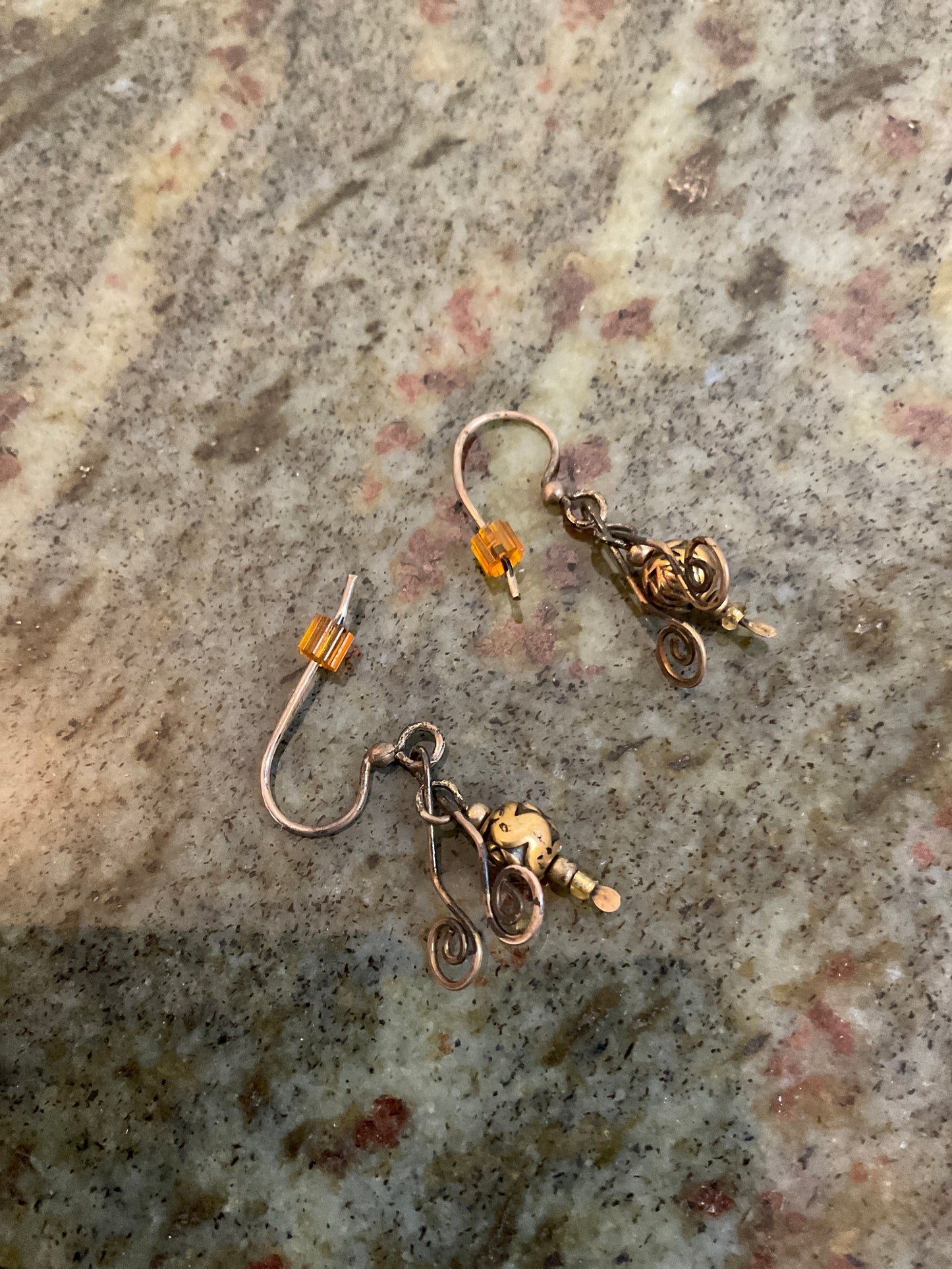 Gold Tone & Silver Wire Wrapped Earrings