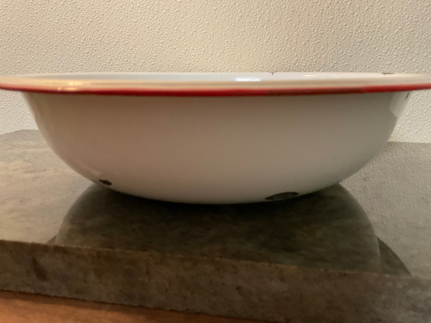 White Enamel Bowl w/red rim