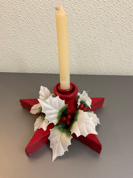 Candle Holder Red Berries White Leaves