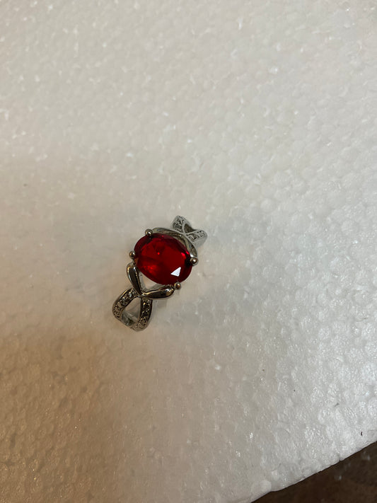 Silvertone Red Gemstone Ring