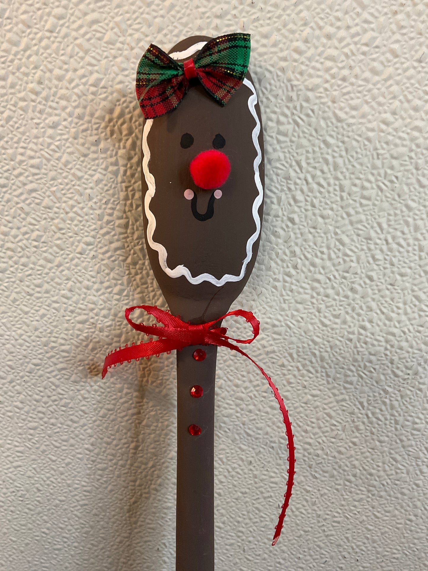 13” Gingerbread Spoon w/Bow & Red Buttons