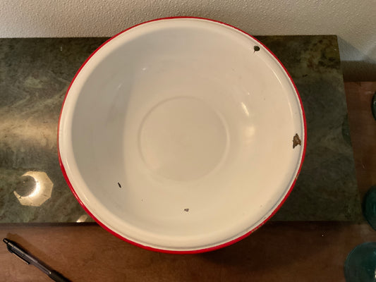 White Enamel Bowl w/red rim