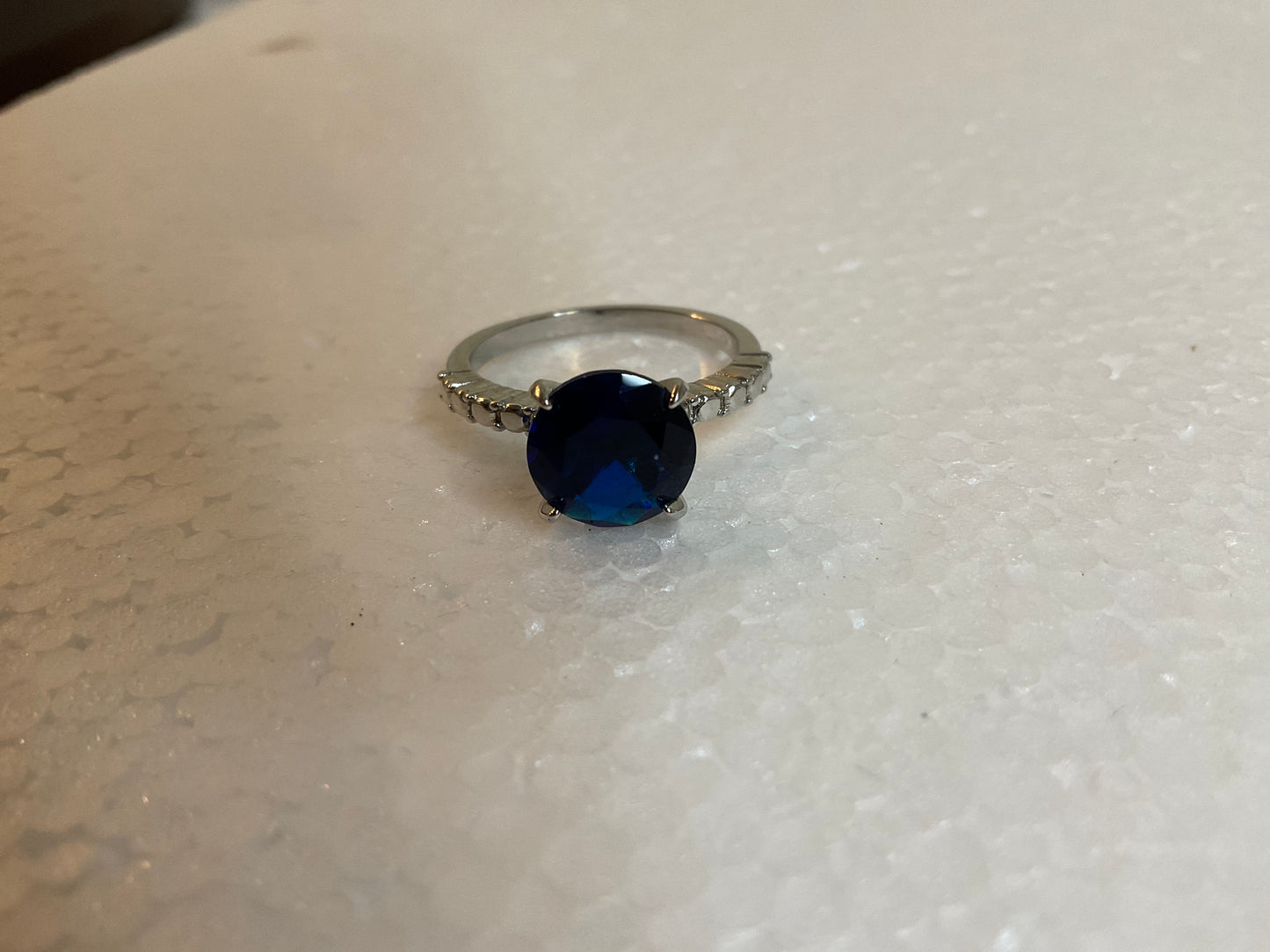 Silvertone Dark Blue Gemstone Ring