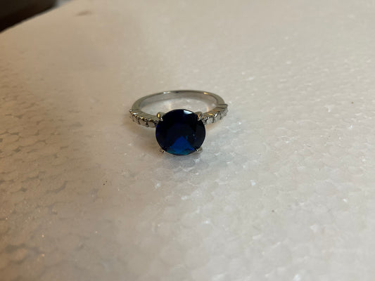 Silvertone Dark Blue Gemstone Ring
